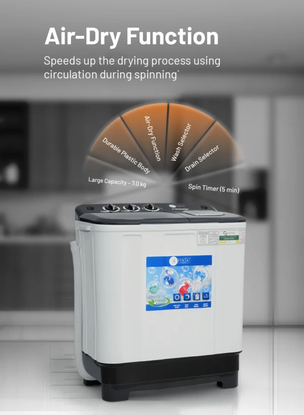 AF-0703TTWBK Twin Tub Washing Machine 7KG – Model AF-0703TTWBK with Air Dry & Magic Filter