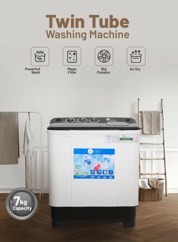 AF-0703TTWBK Twin Tub Washing Machine 7KG – Model AF-0703TTWBK with Air Dry & Magic Filter