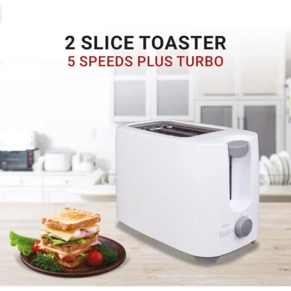 AFRA Electric Toaster 700W – 2 Slots, Crumb Tray, White Plastic Body – AF-100240TOWH