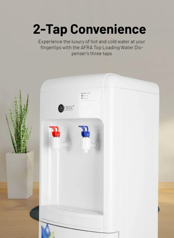 AFRA Top Loading Water Dispenser – 2 Tap, Cabinet Base, Model AF-9050WDWH, 550W Heating