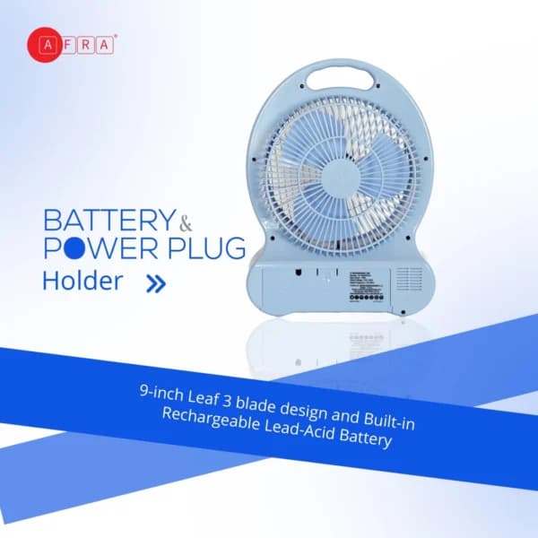 AFRA Rechargeable LED Fan 16W, White, Plastic Body, Solar Charging Port – AF-0920RFNS, 2Y Warranty